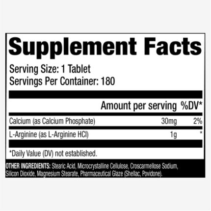 Gat L-Arginine 180 Tablets Supplement Fact