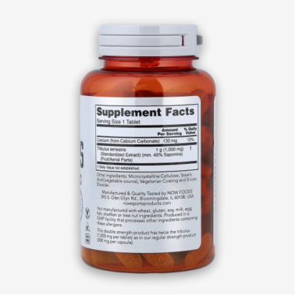Now Foods Tribulus 1000mg 90 Tablets Supplement Facts