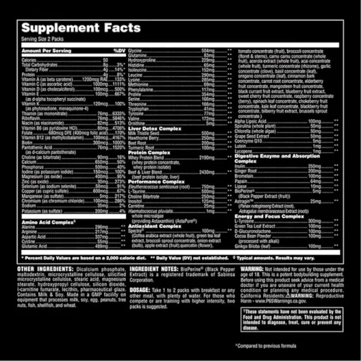 Universal Nutrition Animal Pak 44 Packs Supplement Facts