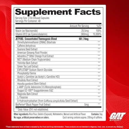 gat sport jetfuel original supplement fact