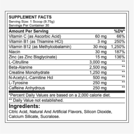Prosupps Hyde pre workout blue Raspberry supplement fact