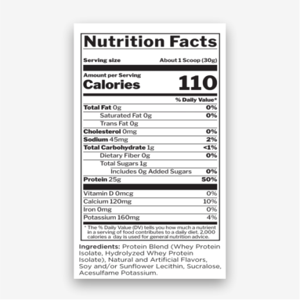 Rule 1 R1 Whey Protein Isolate & Hydrolyzed Nutrition Facts