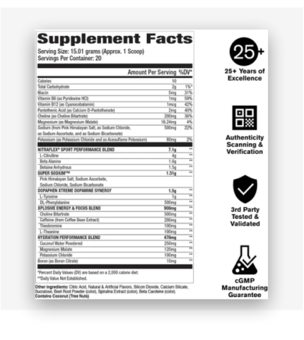 Gat Nitra Flex Extreme Sport Pre workout Supplement Facts