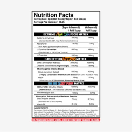 Black Beast The Big Daddy Inferno Pre-workout Nutrition Facts