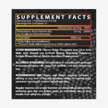 Nutrex L-Carnitine Liquid 3000mg Supplement Facts