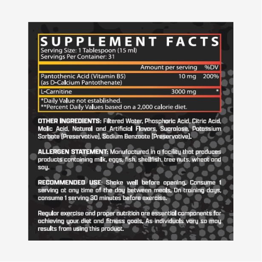 Nutrex L-Carnitine Liquid 3000mg Supplement Facts